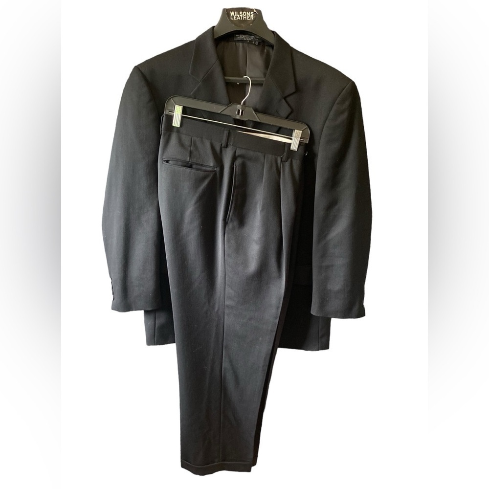 Jones New York Suit Men 43 R Black Golden Twist Wool USA Made Vtg